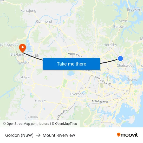 Gordon (NSW) to Mount Riverview map