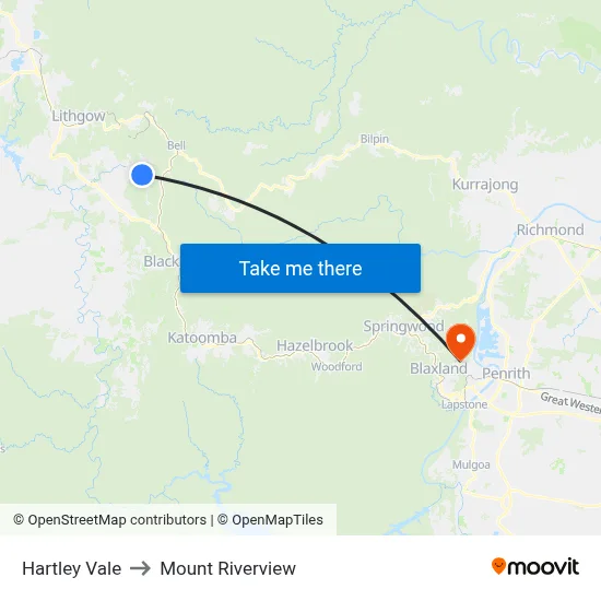 Hartley Vale to Mount Riverview map