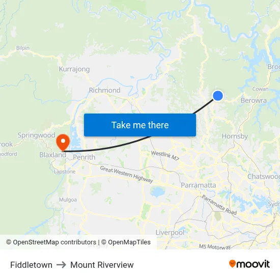Fiddletown to Mount Riverview map