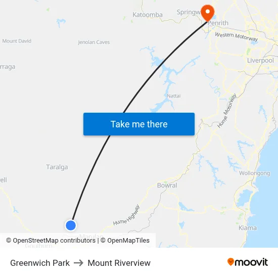 Greenwich Park to Mount Riverview map