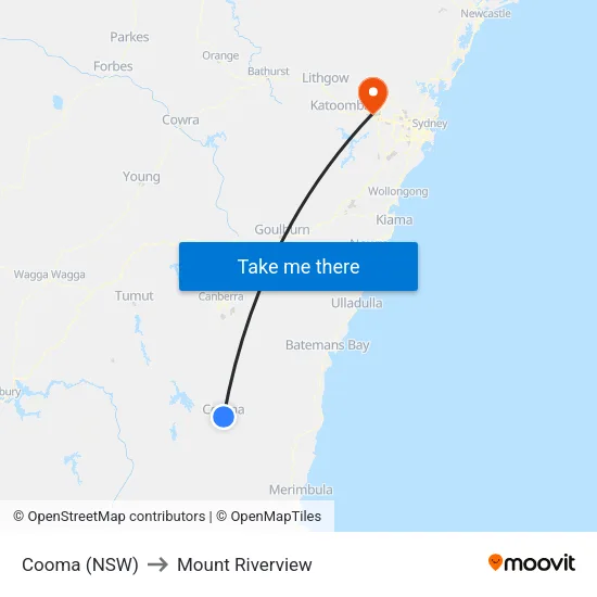 Cooma (NSW) to Mount Riverview map