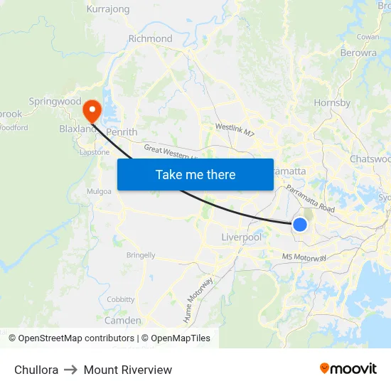 Chullora to Mount Riverview map