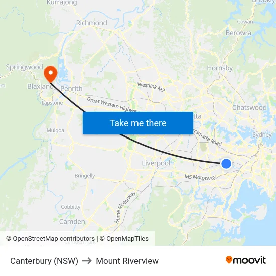 Canterbury (NSW) to Mount Riverview map