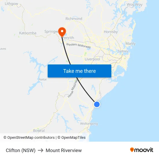 Clifton (NSW) to Mount Riverview map