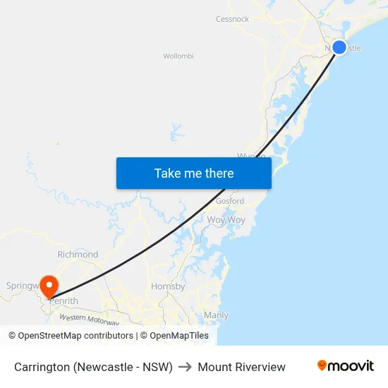Carrington (Newcastle - NSW) to Mount Riverview map