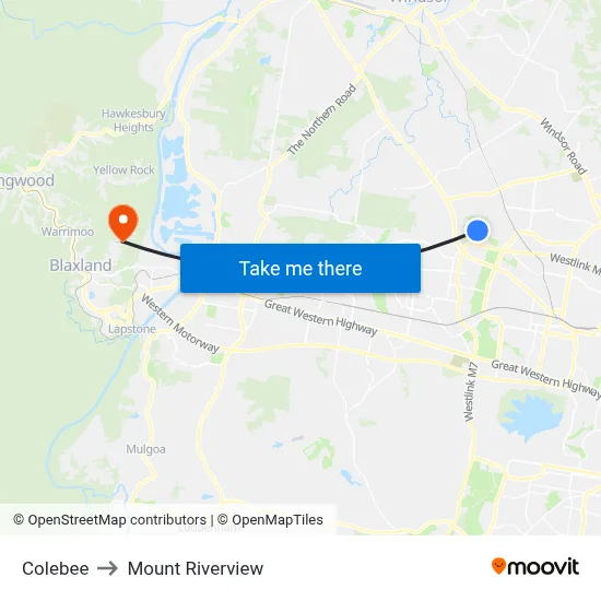 Colebee to Mount Riverview map