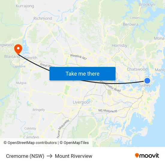 Cremorne (NSW) to Mount Riverview map