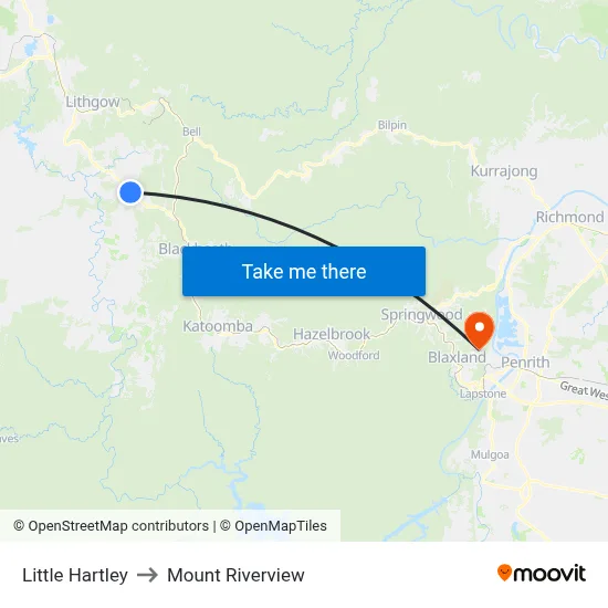 Little Hartley to Mount Riverview map
