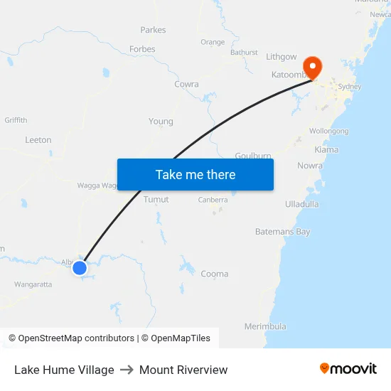 Lake Hume Village to Mount Riverview map