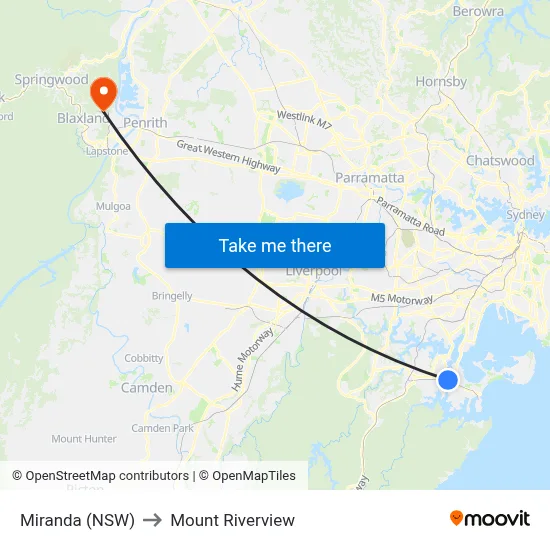 Miranda (NSW) to Mount Riverview map