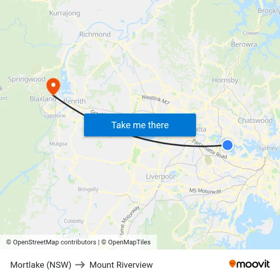 Mortlake (NSW) to Mount Riverview map