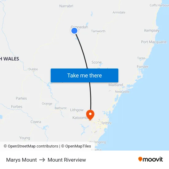 Marys Mount to Mount Riverview map