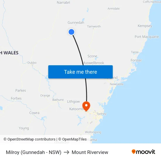 Milroy (Gunnedah - NSW) to Mount Riverview map