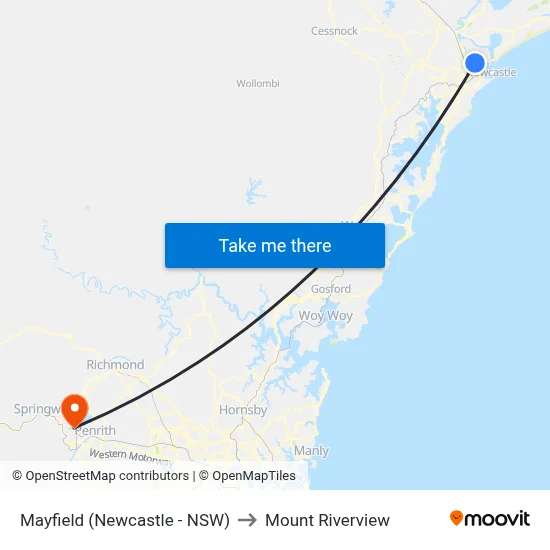 Mayfield (Newcastle - NSW) to Mount Riverview map
