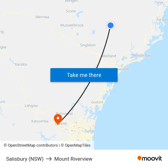 Salisbury (NSW) to Mount Riverview map