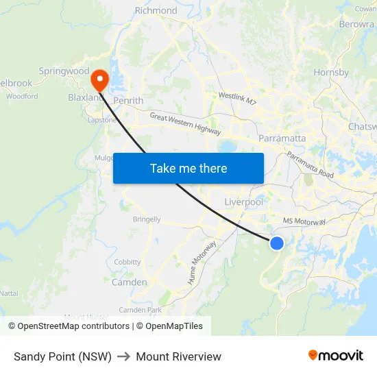 Sandy Point (NSW) to Mount Riverview map