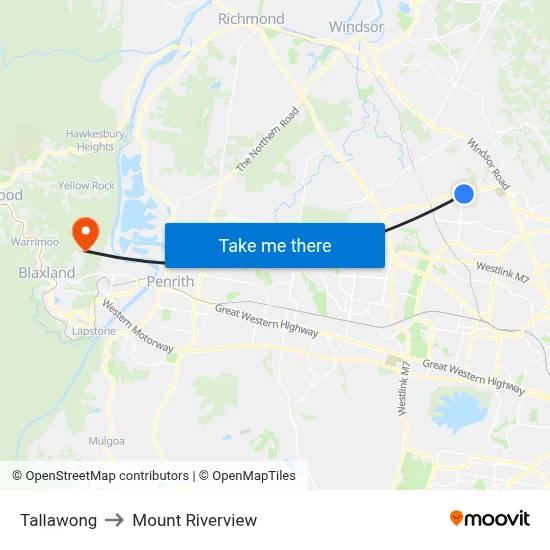 Tallawong to Mount Riverview map