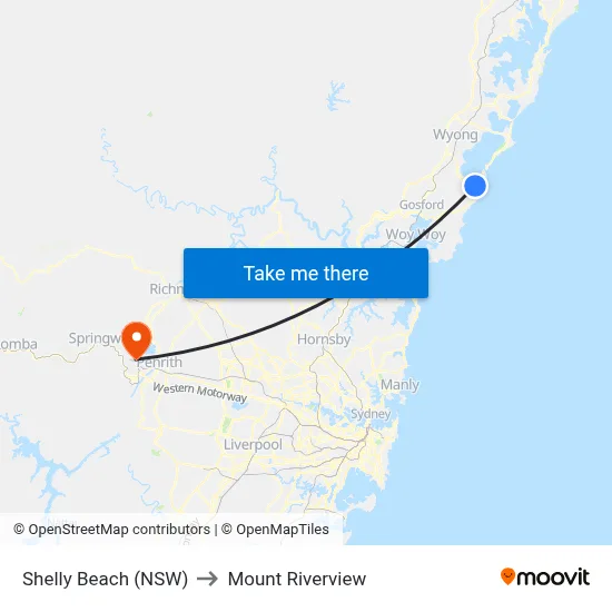 Shelly Beach (NSW) to Mount Riverview map