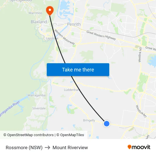 Rossmore (NSW) to Mount Riverview map