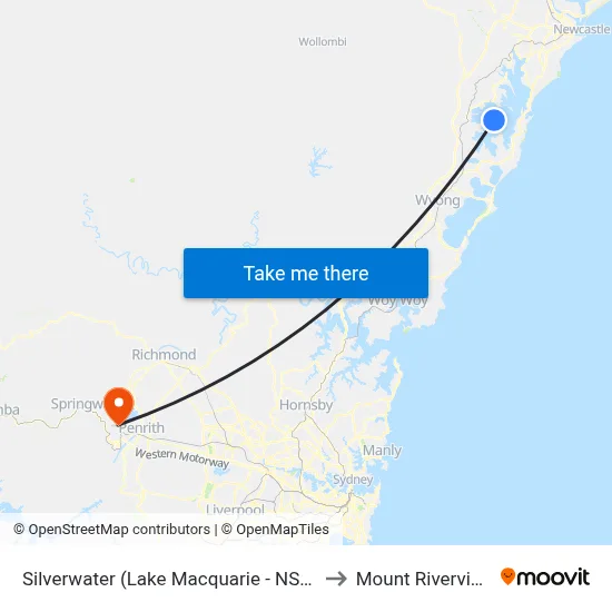 Silverwater (Lake Macquarie - NSW) to Mount Riverview map