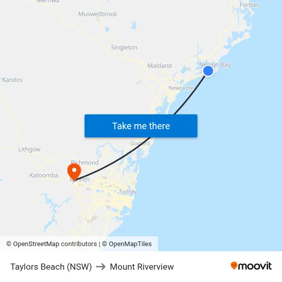 Taylors Beach (NSW) to Mount Riverview map