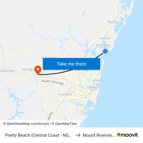 Pretty Beach (Central Coast - NSW) to Mount Riverview map