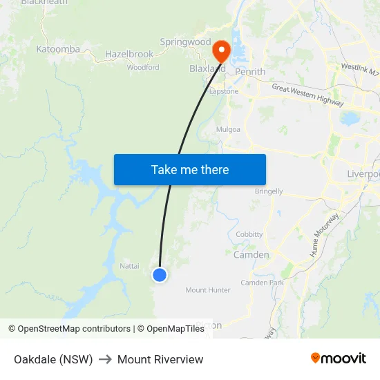 Oakdale (NSW) to Mount Riverview map