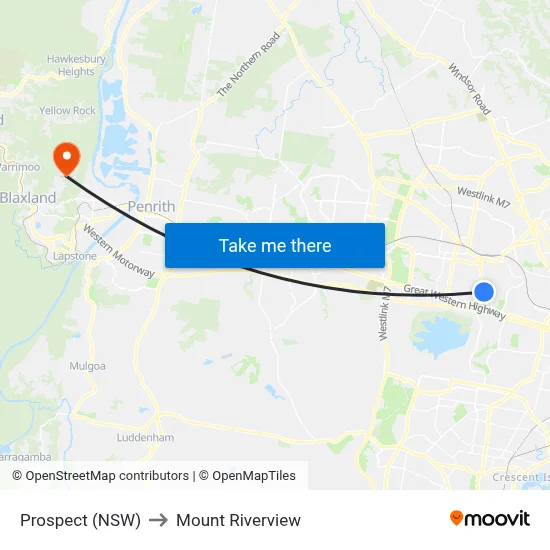Prospect (NSW) to Mount Riverview map
