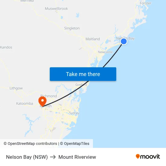 Nelson Bay (NSW) to Mount Riverview map
