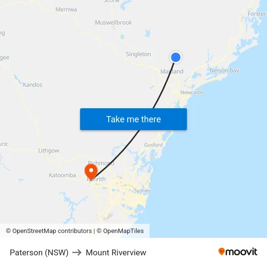 Paterson (NSW) to Mount Riverview map