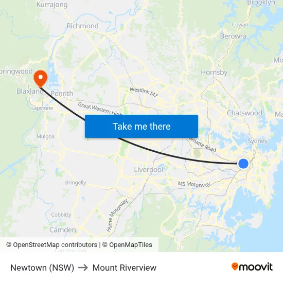 Newtown (NSW) to Mount Riverview map