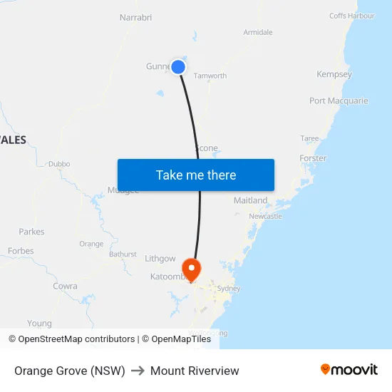 Orange Grove (NSW) to Mount Riverview map