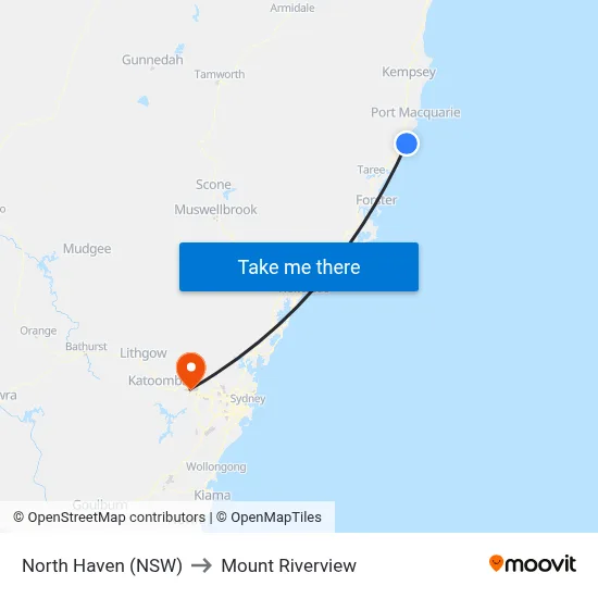 North Haven (NSW) to Mount Riverview map