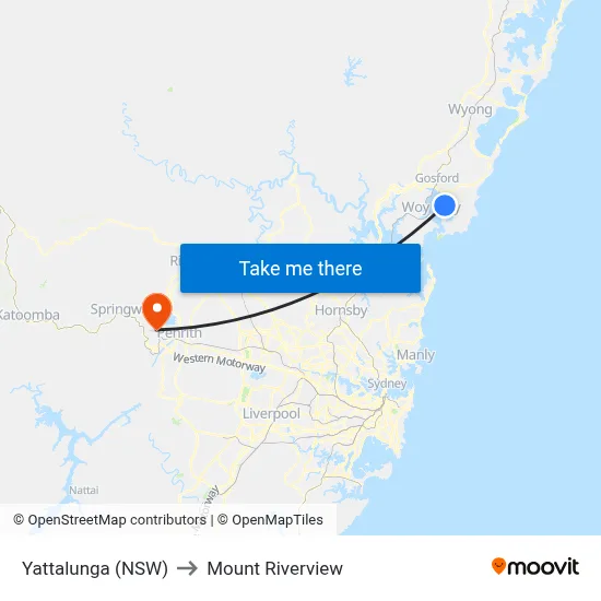 Yattalunga (NSW) to Mount Riverview map