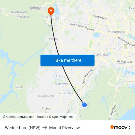 Wedderburn (NSW) to Mount Riverview map