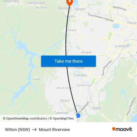 Wilton (NSW) to Mount Riverview map
