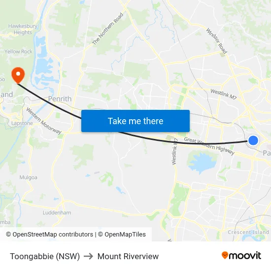 Toongabbie (NSW) to Mount Riverview map