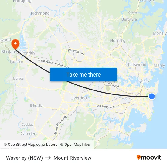 Waverley (NSW) to Mount Riverview map
