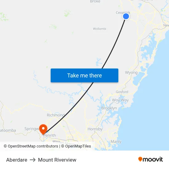 Aberdare to Mount Riverview map