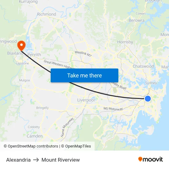 Alexandria to Mount Riverview map