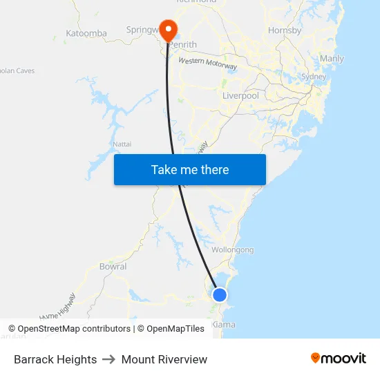 Barrack Heights to Mount Riverview map