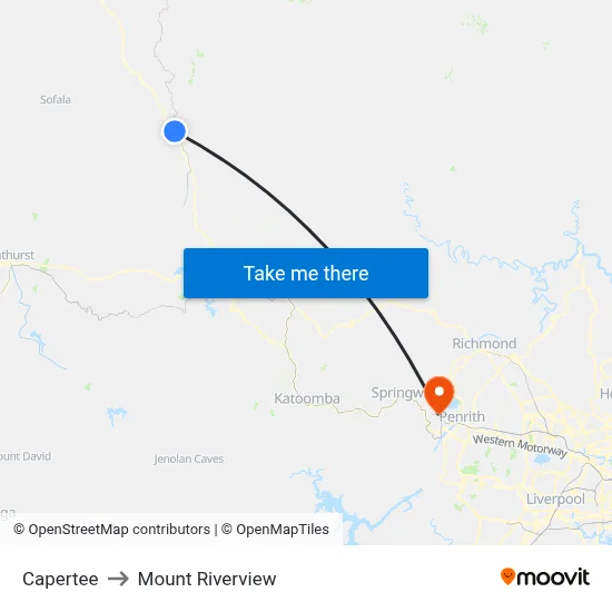 Capertee to Mount Riverview map