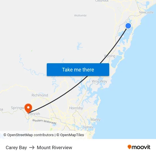 Carey Bay to Mount Riverview map