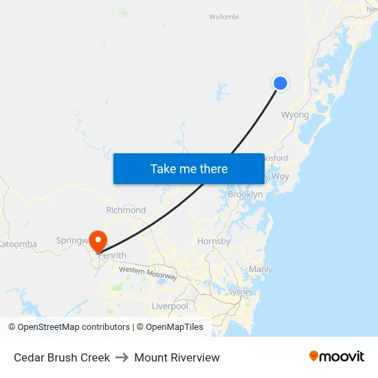 Cedar Brush Creek to Mount Riverview map