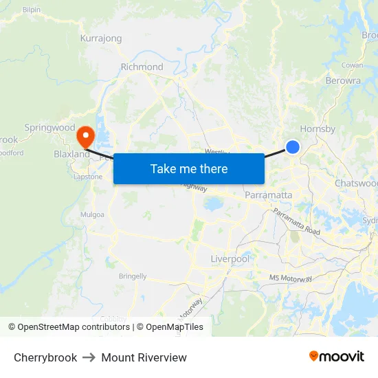 Cherrybrook to Mount Riverview map