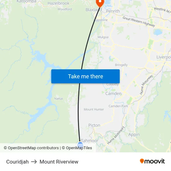 Couridjah to Mount Riverview map