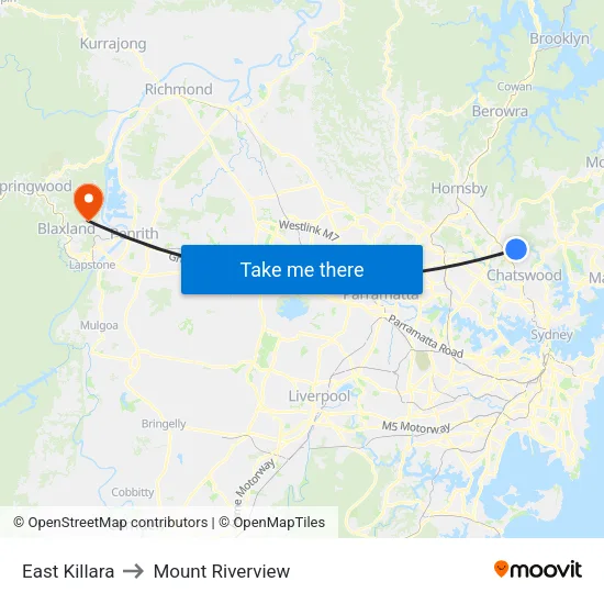 East Killara to Mount Riverview map