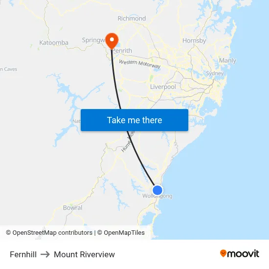 Fernhill to Mount Riverview map