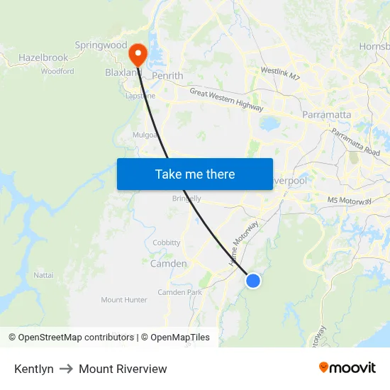 Kentlyn to Mount Riverview map