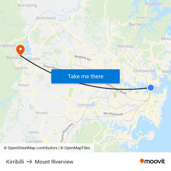 Kirribilli to Mount Riverview map